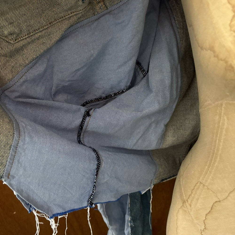 SOLD Levis sz L Remake DIY Denim Blue Button Down Shirt Long Sleeve Reconstructe - Picture 14 of 16